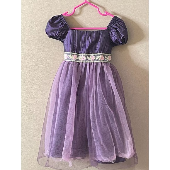 Laura Ashley Purple Dress Satin Chiffon Overlay Belted Cap Sleeve Sz 24 Months - Picture 1 of 4